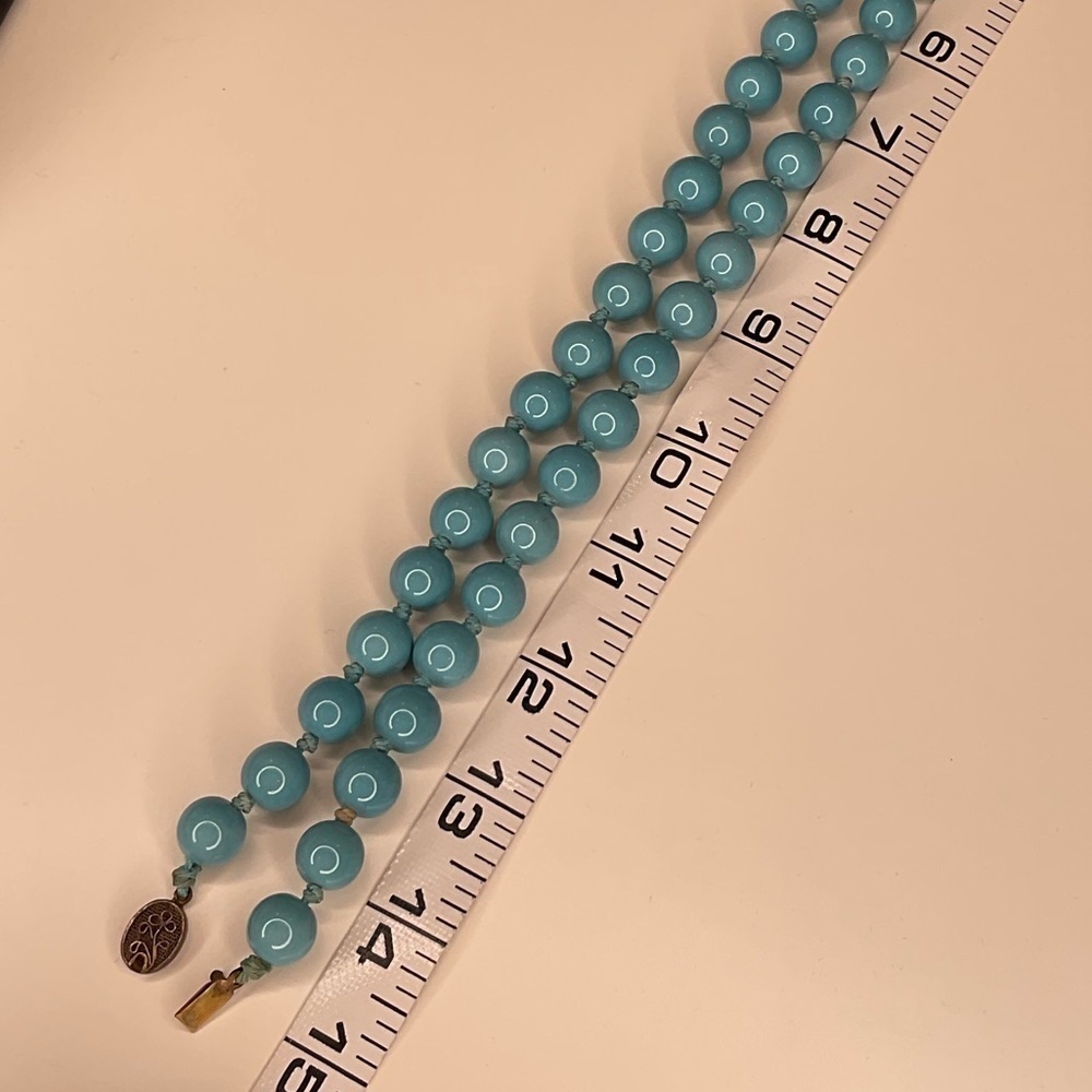 Vintage teal blue glass beads - Picture 8 of 11